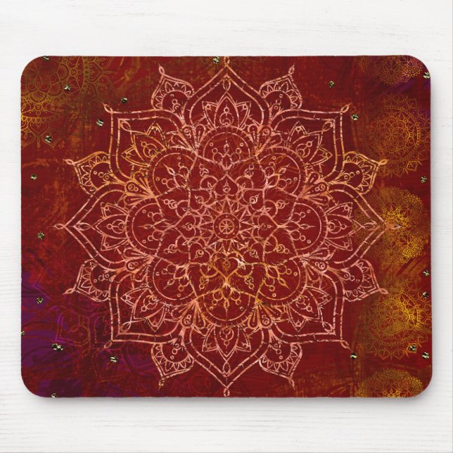 Rust Red Mandala Gold Glam Modern Chic Mouse Mat (Front)