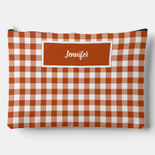 Rust Red Plaid Gingham Personalized Accessory Pouch