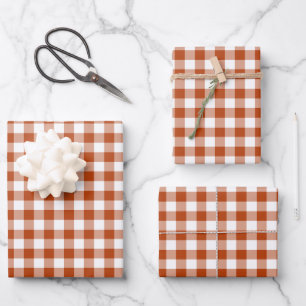 Rust Red Plaid Gingham Wrapping Paper Sheet