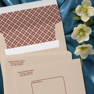 Rust Red Plaid Wedding Invitation Envelope
