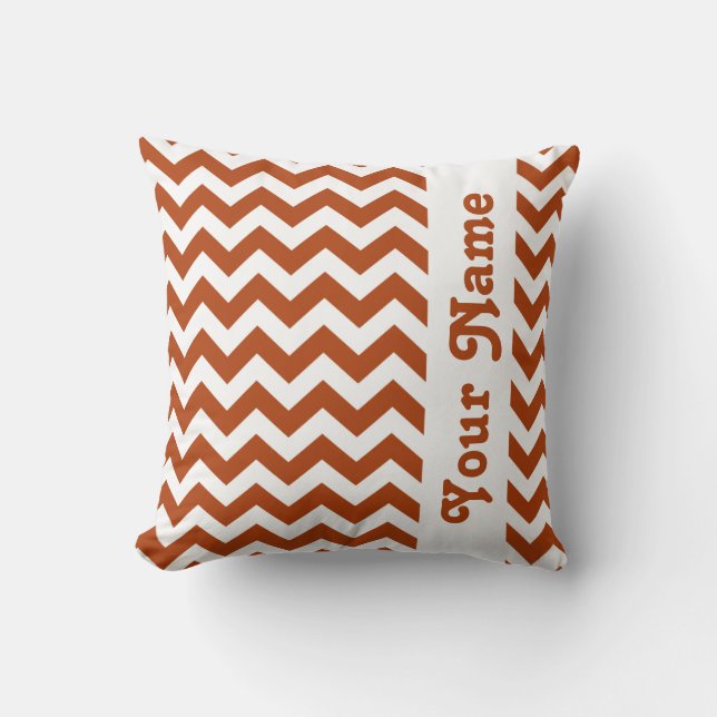 Rust Red Safari Chevron with custom text Cushion (Front)