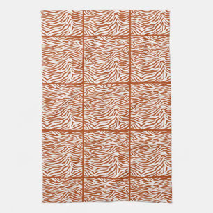Rust Red Safari Zebra, tiled design Tea Towel