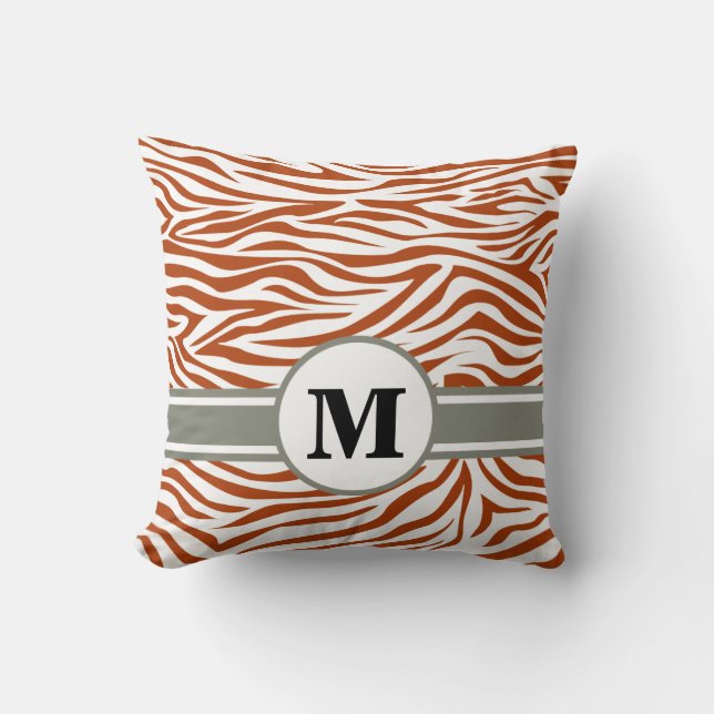 Rust Red Safari Zebra with Monogram Cushion (Front)