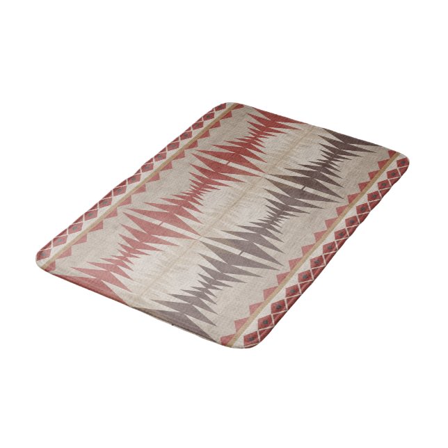 Rust Red Taupe Beige Dark Brown Tribal Art Bath Mat (Angled)
