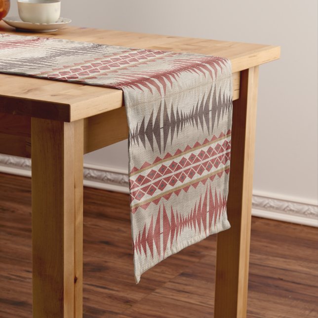 Rust Red Taupe Beige Dark Brown Tribal Art Medium Table Runner (In Situ)