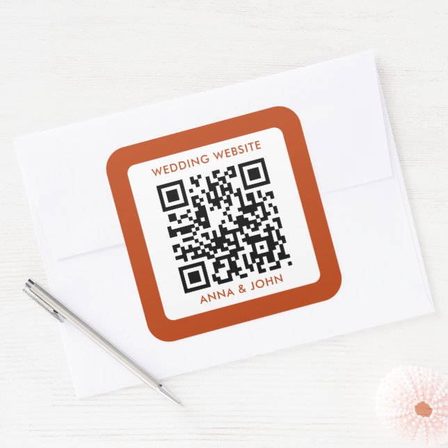 rust retro modern minimalist wedding qr code square sticker (Envelope)