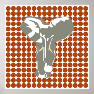 Rust Safari Dot with Pop Art Elephant Poster