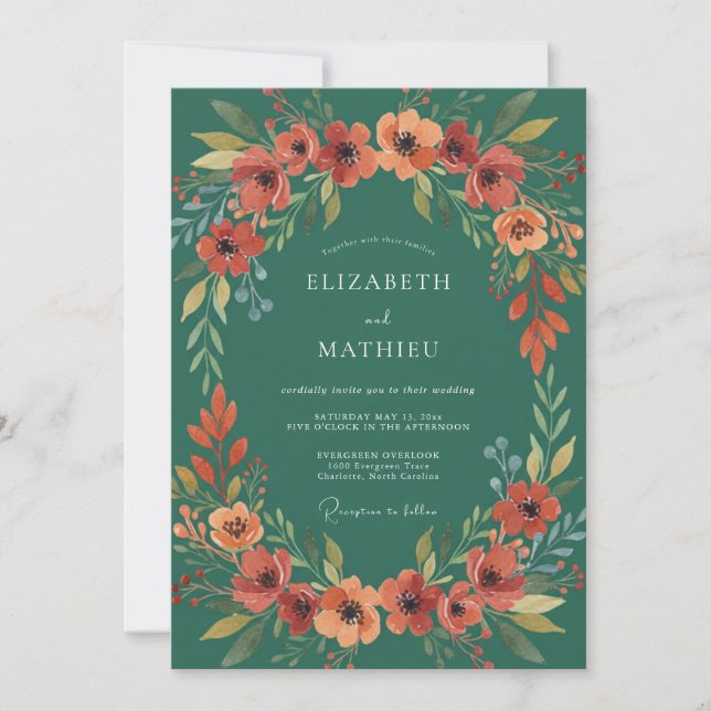 Rust Seafoam Wreath Wedding Invitation (Front)