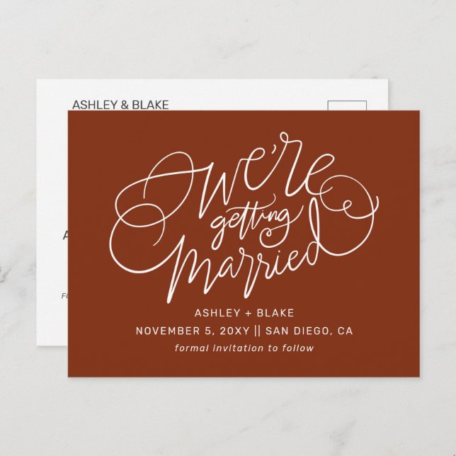 Rust Simple Handwritten Calligraphy Save the Date Announcement Postcard (Front/Back)