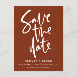 Rust Simple Handwritten Calligraphy Save the Date Announcement Postcard
