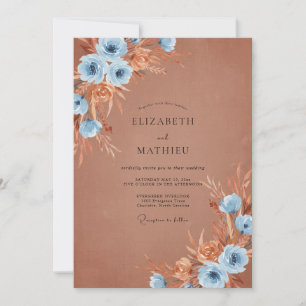 Rust Sky Blue Pampas Eucalyptus Wedding Invitation