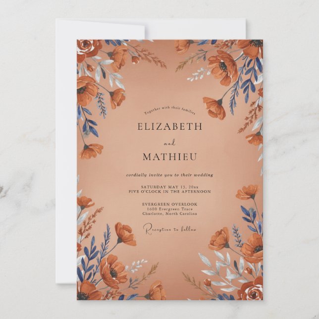 Rust Slate Wildflower Wedding Invitation (Front)