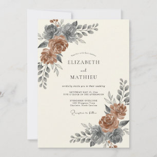 Rust Steel Foliage Eucalyptus Wedding Invitation