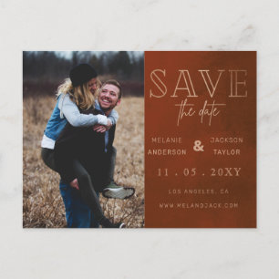 Rust Stylish Handwritten Photo Save the Date Announcement Postcard