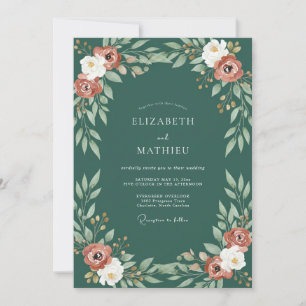 Rust Teal Painted Wedding Invitation