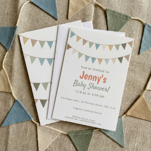 Rust Terracotta and Sage Green Bunting Baby Shower Invitation
