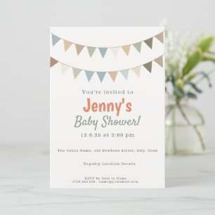 Rust Terracotta and Sage Green Bunting Baby Shower Invitation