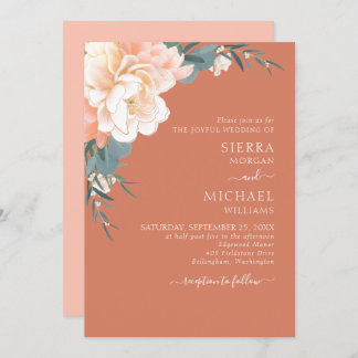 Rust Terracotta Blush Peach Gold Floral Wedding Invitation