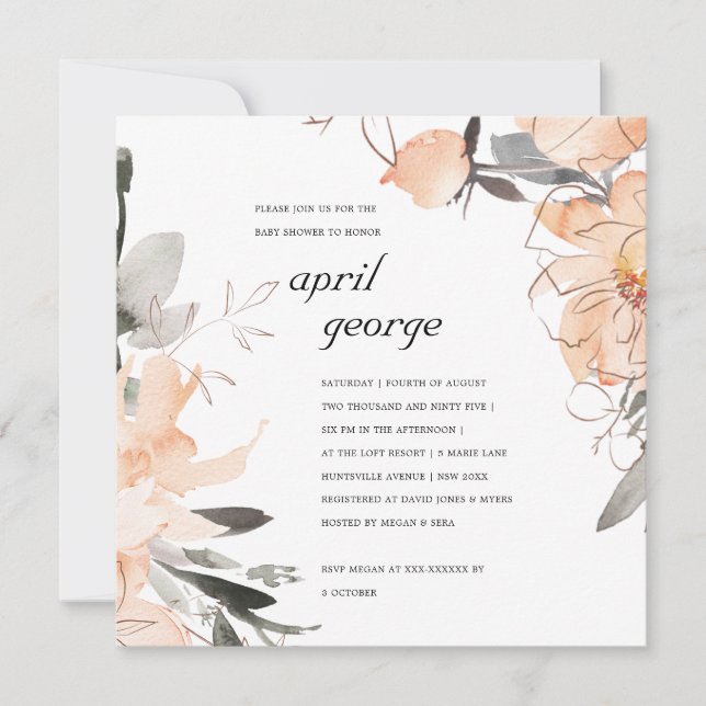 RUST TERRACOTTA BROWN FLORAL BABY SHOWER INVITE (Front)