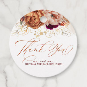 Rust Terracotta Burgundy Red Flowers Thank You Favour Tags
