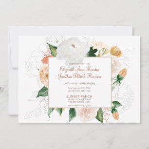 Rust Terracotta Champagne White Floral Wedding Invitation
