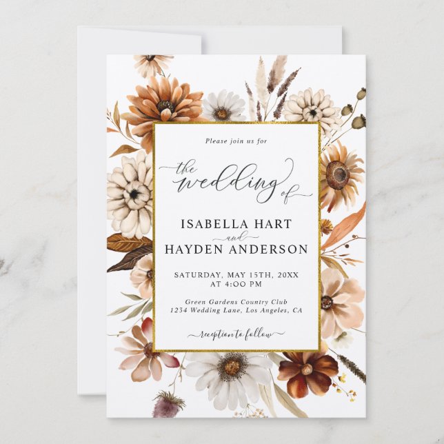 Rust Terracotta Fall All In One QR Code Wedding Invitation (Front)