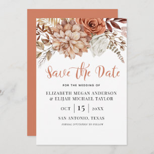Rust Terracotta Fall Boho Floral Save the Date Invitation