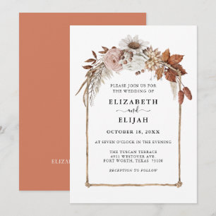 Rust Terracotta Fall Floral Arch Wedding Invitation
