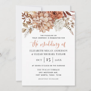 Rust Terracotta Fall Floral Boho Wedding Invitation