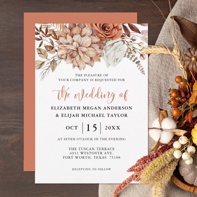 Rust Terracotta Fall Floral Wedding Invitation (Creator Uploaded)
