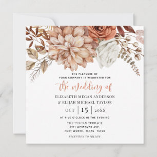 Rust Terracotta Fall Floral Wedding Invitation