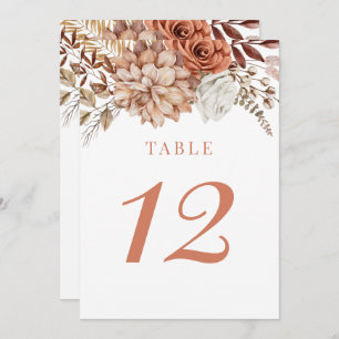 Rust Terracotta Fall Floral Wedding Table Number