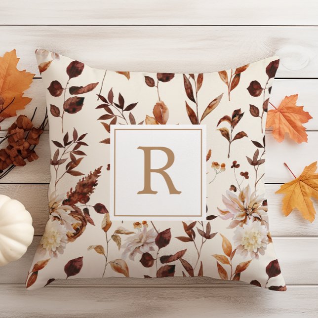 Rust Terracotta Fall Foliage Decoration Monogram Cushion (Rust Terracotta Fall Foliage Decoration Monogram Throw Pillow
)