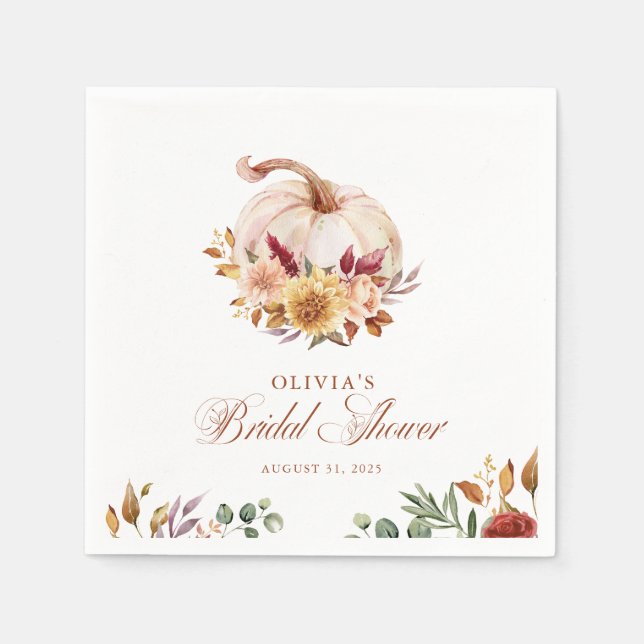 Rust Terracotta Floral Pampas Grass and Pumpkin Napkin (Front)