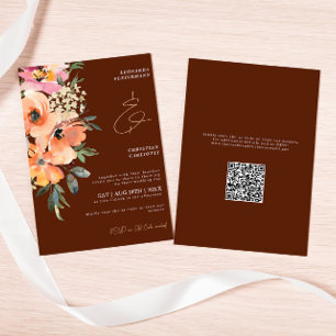 Rust Terracotta Floral QR Code Wedding  Invitation