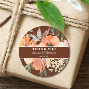 Rust Terracotta Floral  Wedding   Classic Round Sticker