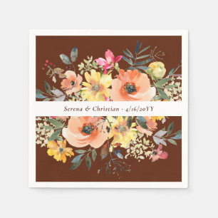 Rust Terracotta Floral Wedding Napkin