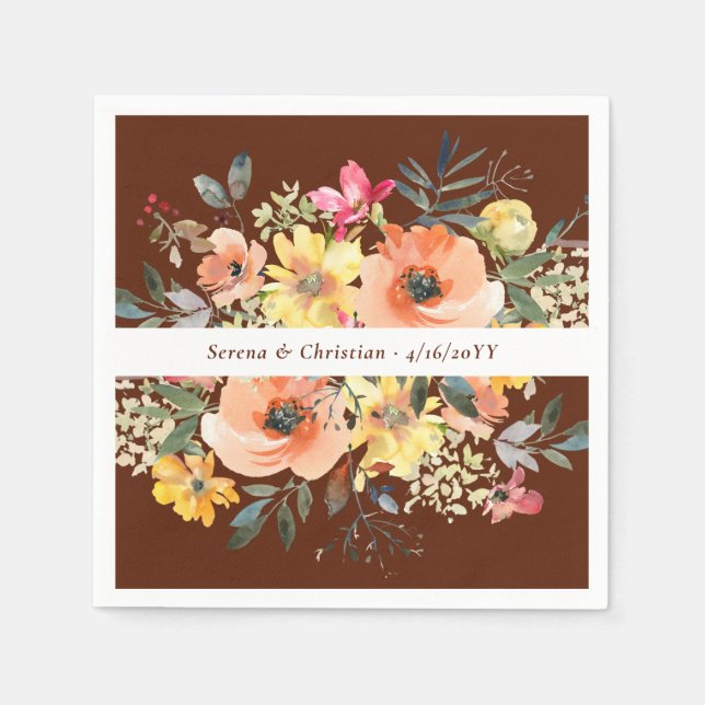 Rust Terracotta Floral Wedding Napkin (Front)