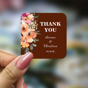 Rust Terracotta Floral  Wedding   Square Sticker