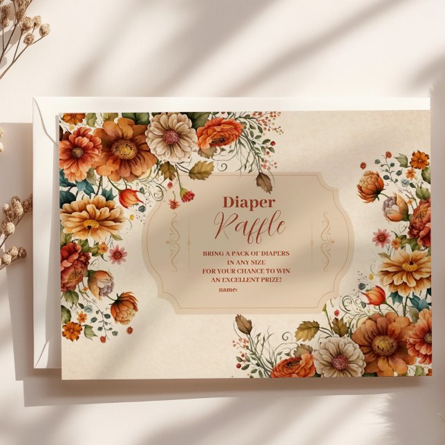 Rust Terracotta Flowers Baby Shower  Diaper Raffle Enclosure Card (Creator Uploaded)
