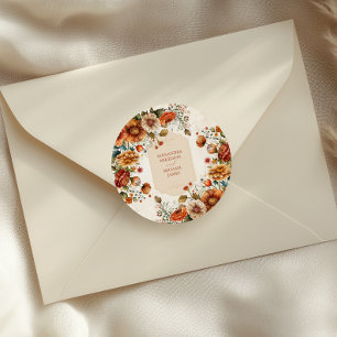 Rust Terracotta Flowers Burnt Orange Fall Wedding Classic Round Sticker