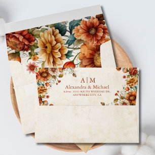 Rust Terracotta Flowers Burnt Orange Fall Wedding Envelope