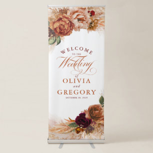 Rust Terracotta Flowers Burnt Orange Fall Wedding Retractable Banner