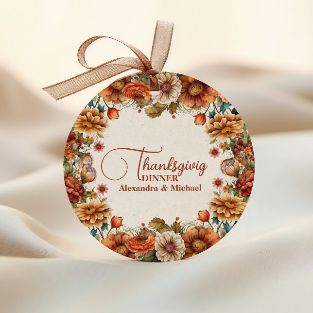 Rust Terracotta Flowers Thanksgiving Dinner Classic Round Sticker (Creator Uploaded)