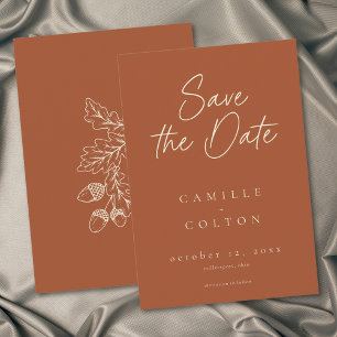 Rust Terracotta Leaf Acorn Fall Minimalist Wedding Save The Date