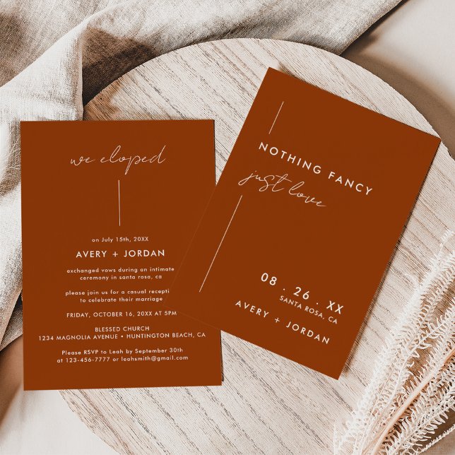 Rust Terracotta Minimalist Wedding Elopement Invitation (Creator Uploaded)