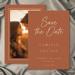 Rust Terracotta Minimalist Wedding Photo Save The Date