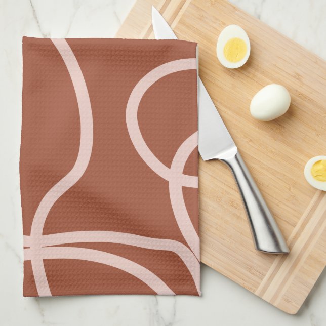 Rust Terracotta Modern Minimal Line Brush Strokes Tea Towel (Quarter Fold)