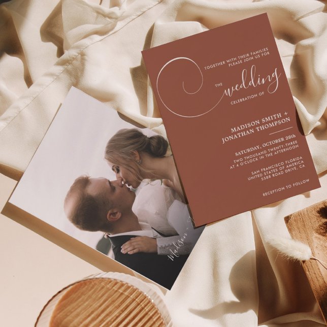 Rust Terracotta Modern Simple Script Wedding Invitation (Creator Uploaded)