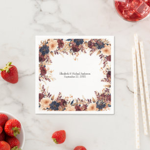 Rust Terracotta Navy Cream Elegant Floral Wedding Napkin